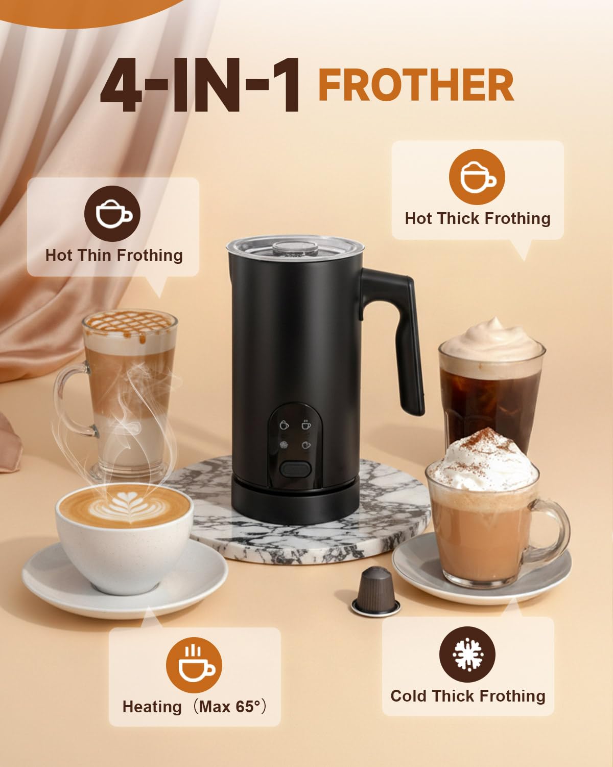 Electric Milk Frother, 4-in-1 Magnetic Milk Steamer and Hot/Cold Foam Maker, 11.8oz/350ml Automatic Milk Warmer for Coffee, Latte, Cappuccino, Macchiato, Hot Chocolate, Silent Operation