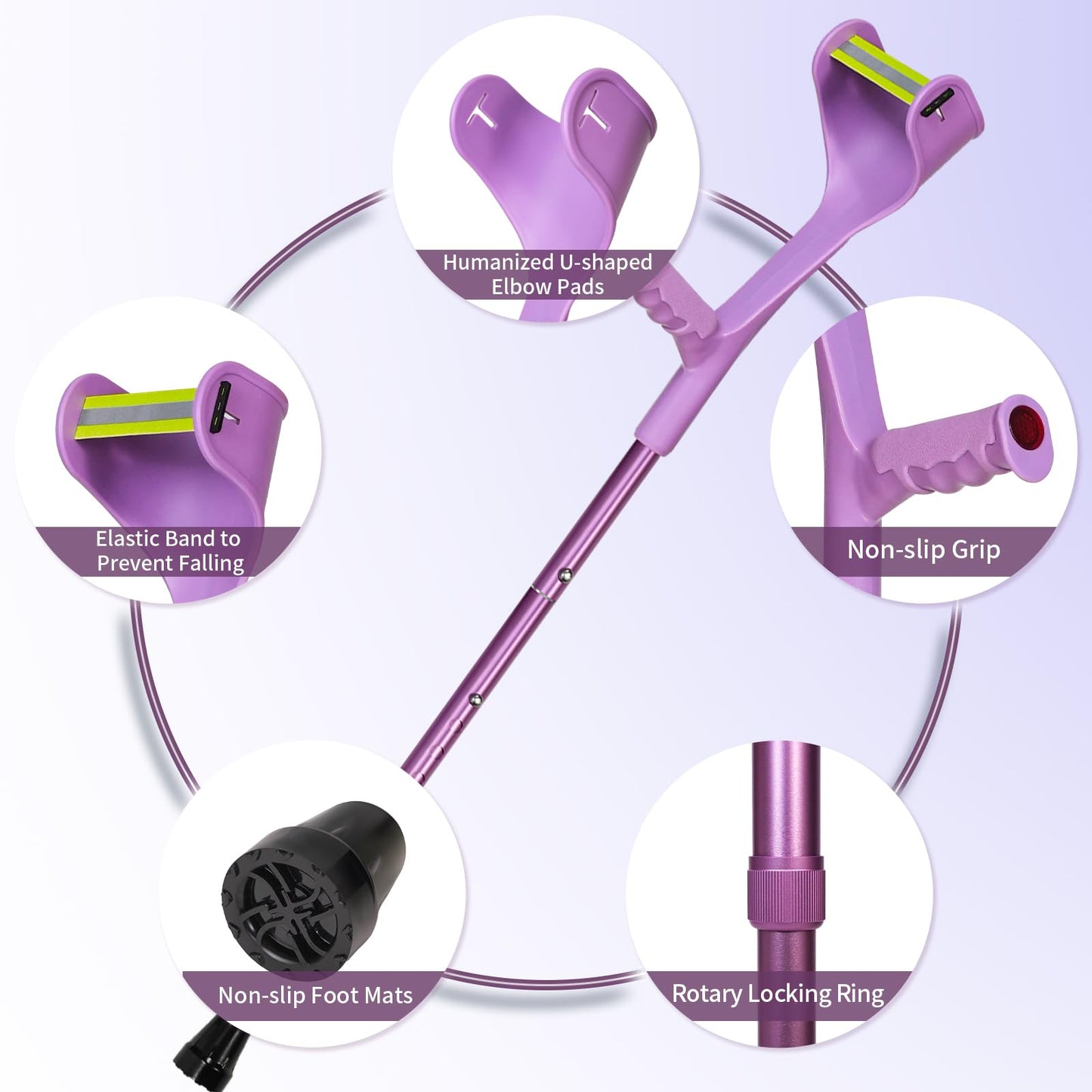 2 Pcs Forearm Crutches for Adults,Folding Walking Cane,10-Level Height Adjustment,Lightweight Aluminum Walking Aid,Rubber Grip, Slip-Resistant and Wear-Resistant,2-Pack Purple.