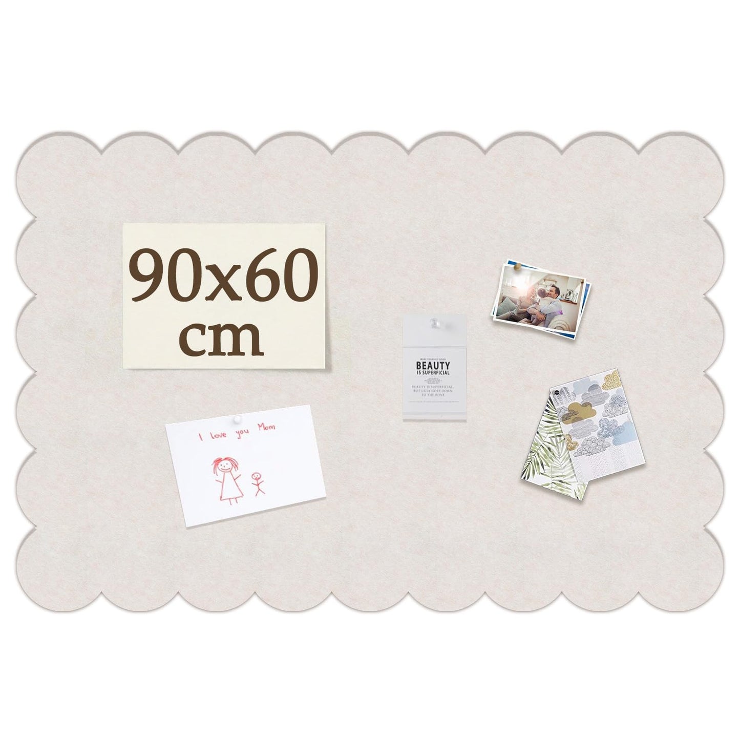 Acidea Scalloped Felt Bulletin Board, 90 x60 x0.9cm Beige Self-Adhesive Decorative Felt Pin Board Cute, Large Felt Board Foldable for Wall, Picture Vision Board Pin Boards for Walls, Office, Home