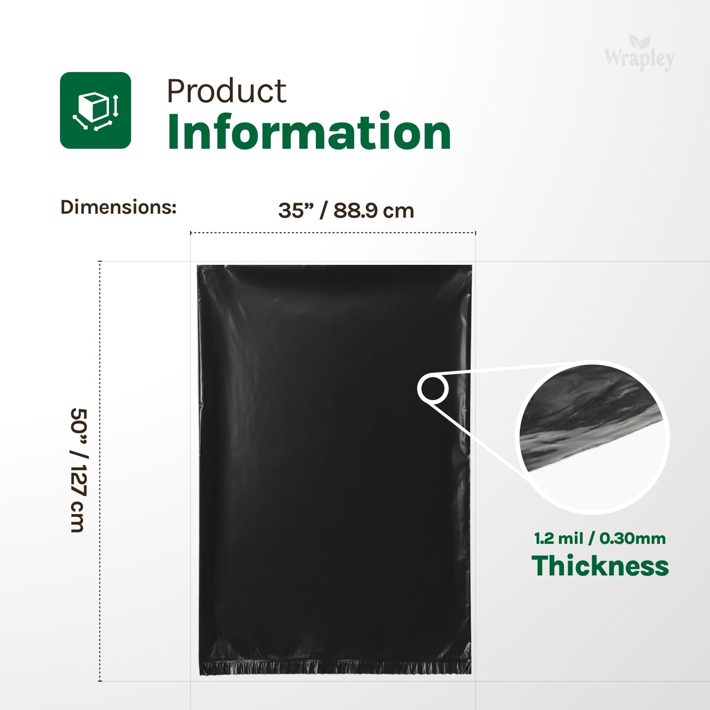 35" x 50" Extra-Strong Garbage Bags – Pack of 100 Black Trash Bags – Heavy-Duty Large Garbage Bags for Businesses and Restaurants – Thickness of 1.2 mils – 185L, 100 Units