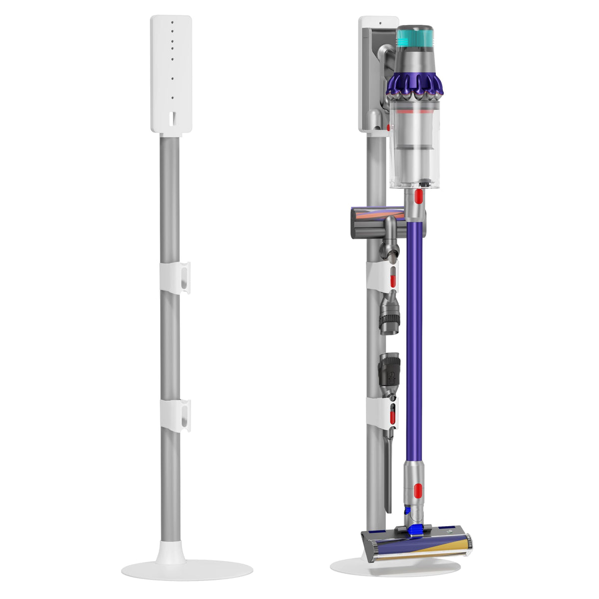 PEGZONE Vacuum Cleaner Stand, Compatible with Dyson Gen5 V15 V12 V11 V10 V8 V7 V6, Vacuum Holder with 2 Removable Accessory Clips, Cordless Vacuum Attachment Organizer with Built-in Cable Slot, White