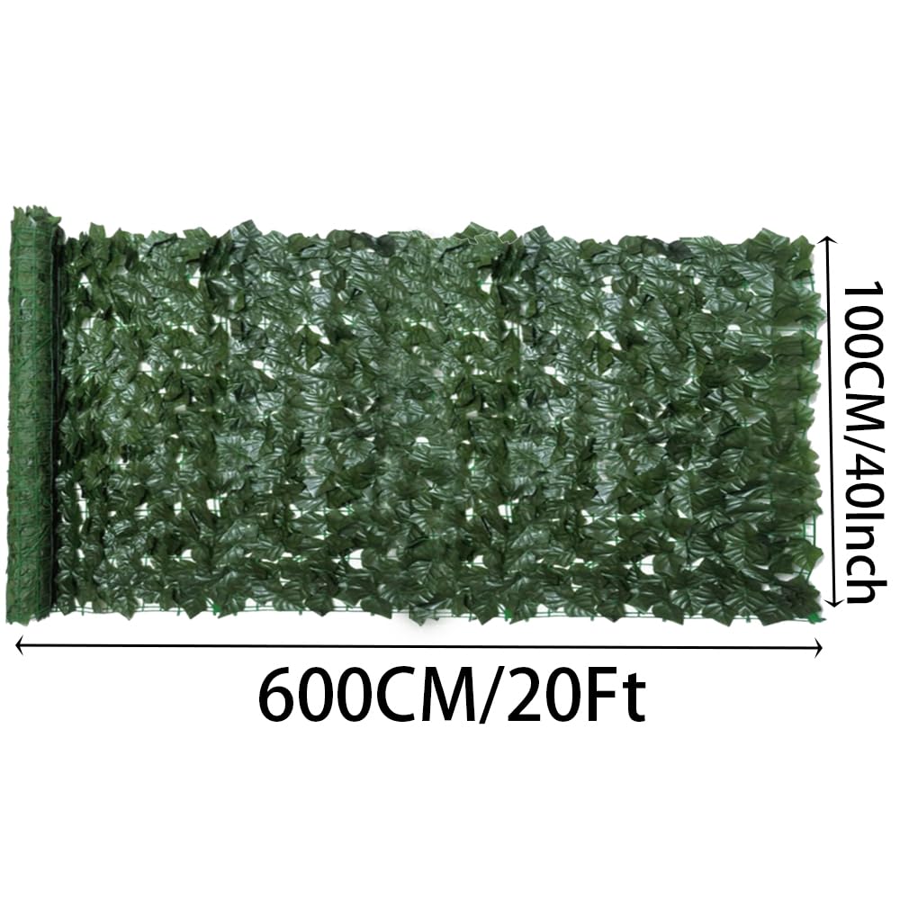 1x6m (39.3"X236.2") Artificial Ivy Hedges Patio Privacy Screen Green Leaf Trellis Faux Hedge Fence Plant Wall Fake Grass for Outdoor Garden Indoor Balcony Decor(Dark green creeper leaves, 1 * 6M)