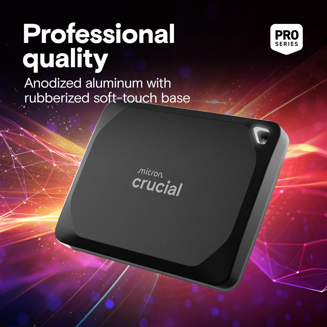 Crucial X10 Pro 1TB Portable SSD, Up to 2100MB/s Read, 2000MB/s Write, 3.2 USB-C, External Solid State Drive, Durable Storage for PC & Mac, for Professional Creators, Black - ‎CT1000X10PROSSD902