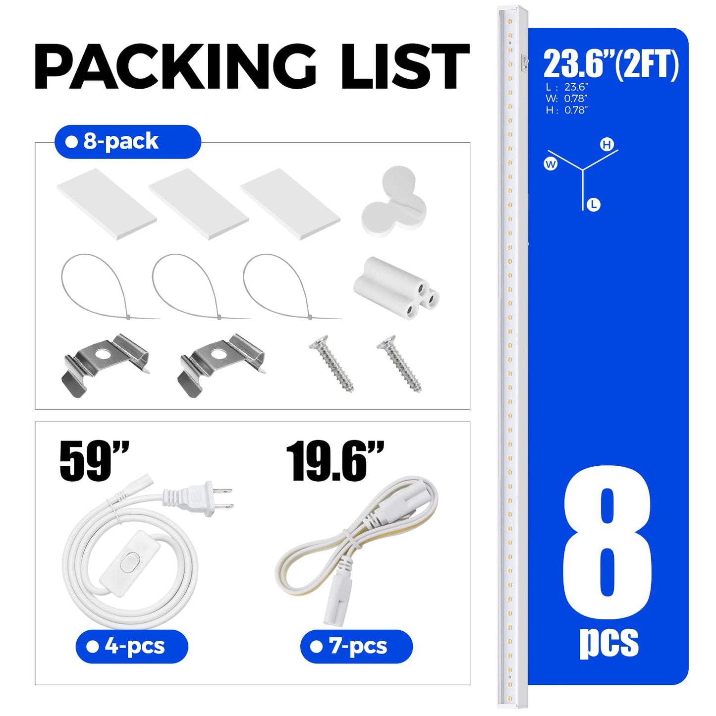 Barrina T5 Grow Lights for Indoor Plants Full Spectrum, 2ft 80W (8 x 10W, 500W Equivalent), LED Grow Light Strip for Greenhouse, Plant Grow Shelf, Easy Installation, Yellow, 8-Pack