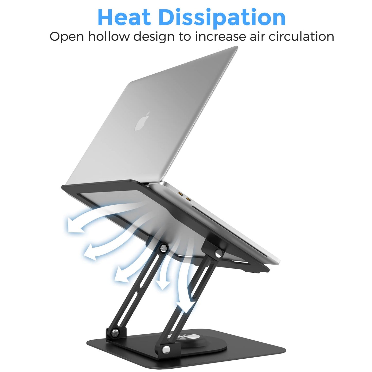 Swivel Laptop Stand for Desk, Adjustable Height Aluminum Computer Stand with 360 Rotating Base, Foldable Ergonomic Riser, Portable Laptop Holder Compatible with MacBook, All Laptops 10-17'', Black