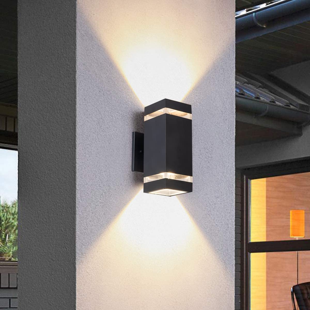 OUTKEIEI LED Outdoor Light Fixture Wall Mount, Black Waterproof Exterior Wall Sconces, External Anti-Rust Aluminum Rectangle Up and Down Wall Lights Outside House Porch Lighting 2 Pack