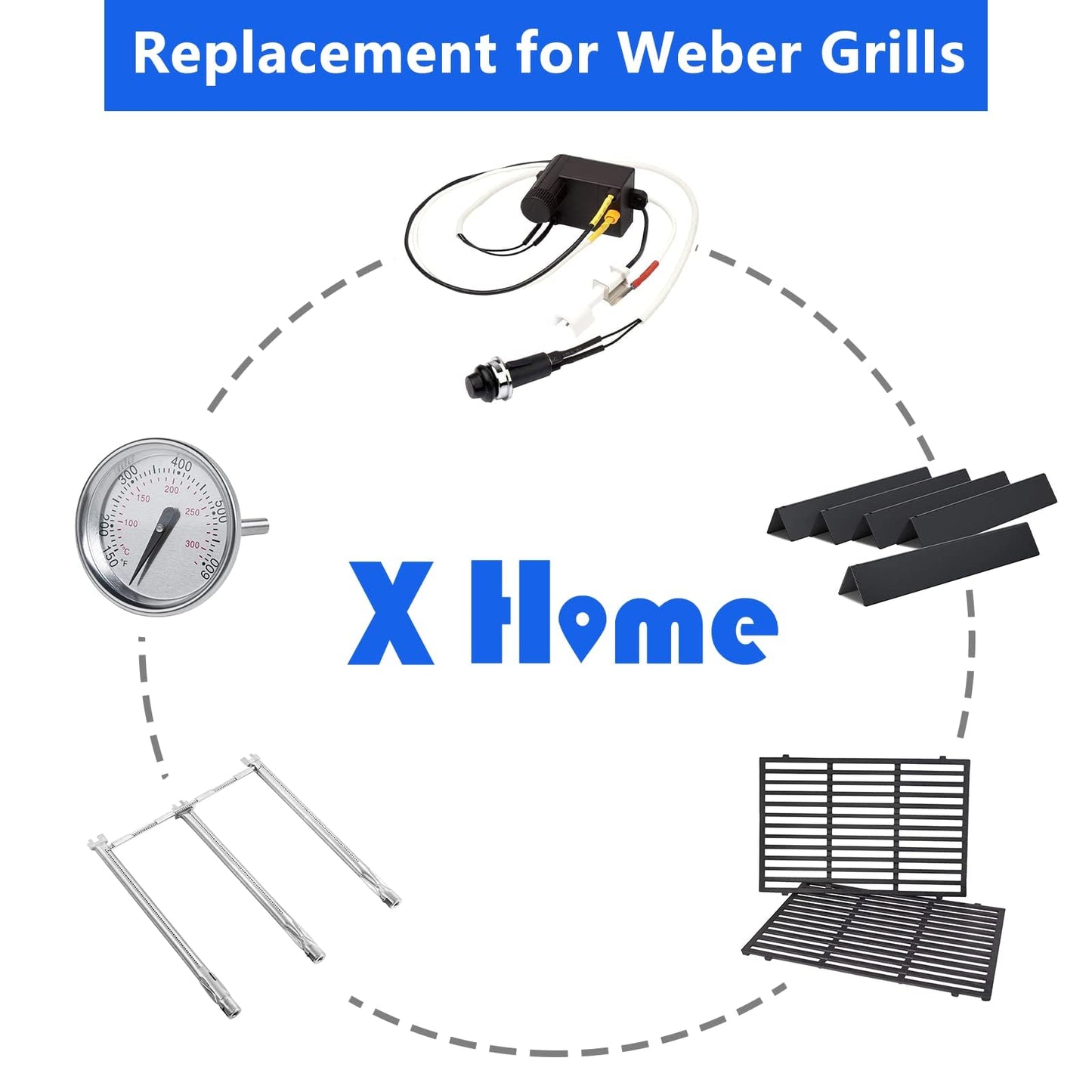 X Home 15.3-Inch Heavier Flavorizer Bars for Weber Spirit & Spirit II 300 Series, Spirit II E-310 (Front-Mounted Control) Grill Parts, Porcelain-enameled, 5-Pack