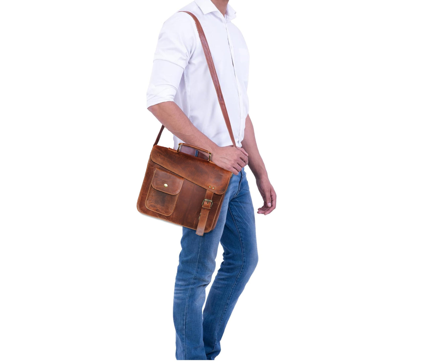 Small Leather Messenger Bag Shoulder Bag Cross Body Vintage Messenger Bag for Women & Men Satchel (7 x 9)