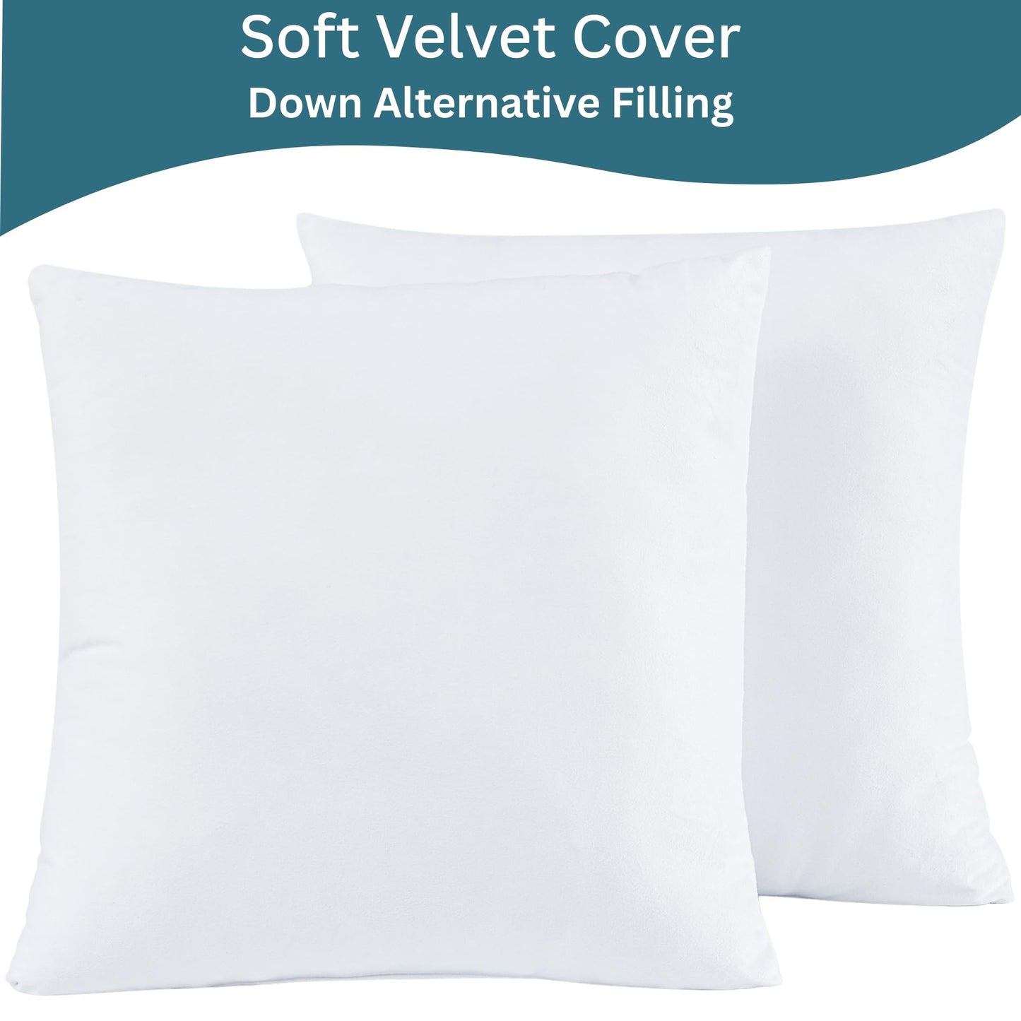 Throw Pillow Inserts Pack of 4 White - 18 x 18 Inches Velvet Pillows for Sofa, Couch and Bed - Indoor Decorative Pillows