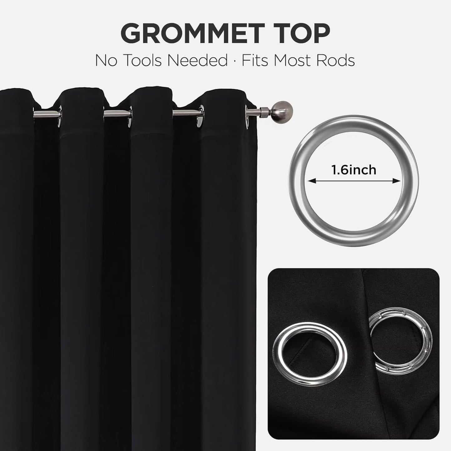 Joydeco Blackout Curtains 2 Panels, Black Out Curtains 84 Inches Long, Room Darkening Grommet Drapes for Bedroom Living Room Windows (W52 x L84 Inch, Black)