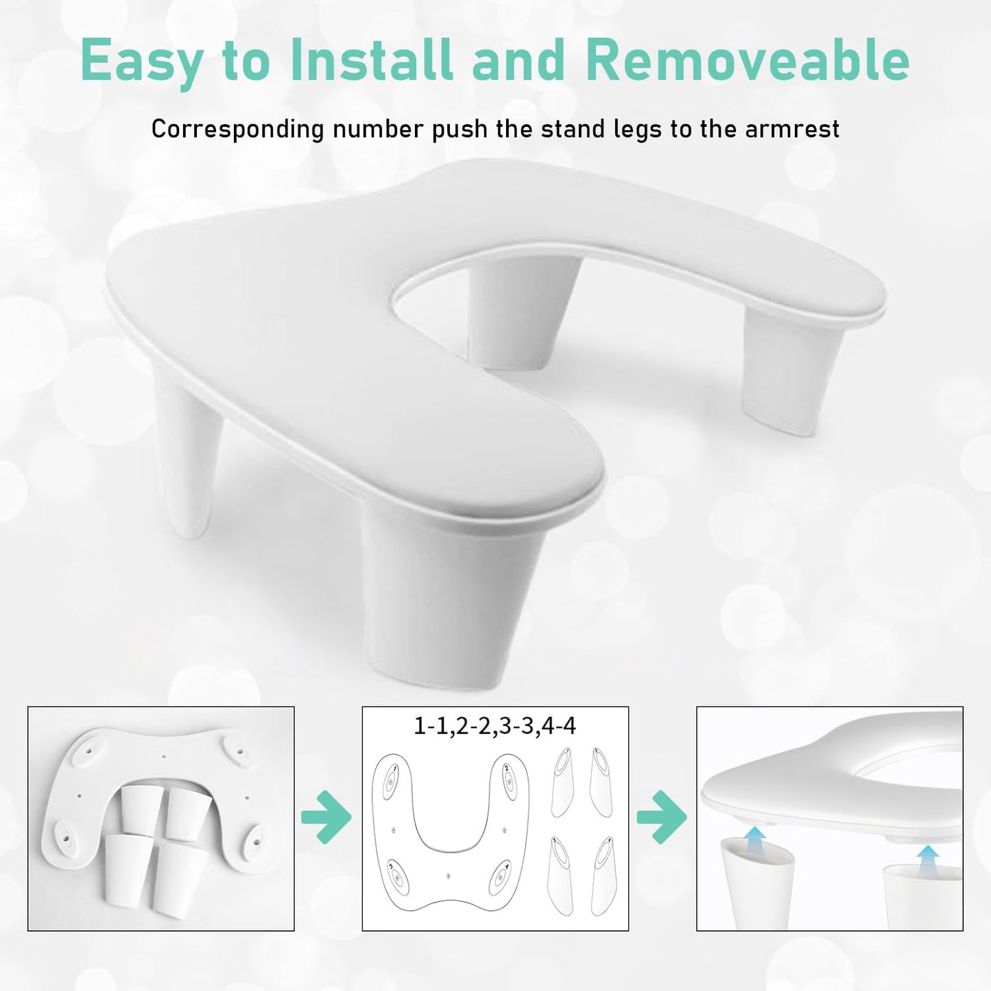 Wexlerey Arm Rest for Nails Tech,U-shaped Manicure Nail Arm Rest Stand Big with Detachable Brackets,PU Leather Hand Rest Pillow Cushion(White)