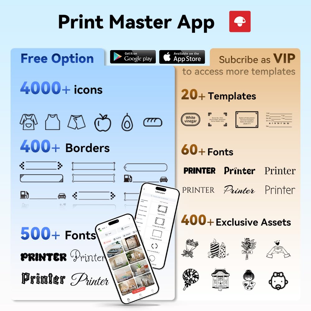 Phomemo Label Maker, Bluetooth Label Maker Machine, Print Width 20mm-50mm, Versatile App with 600+ Fonts & 700 Templates, for Small Business & Home, Black (100 Labels)