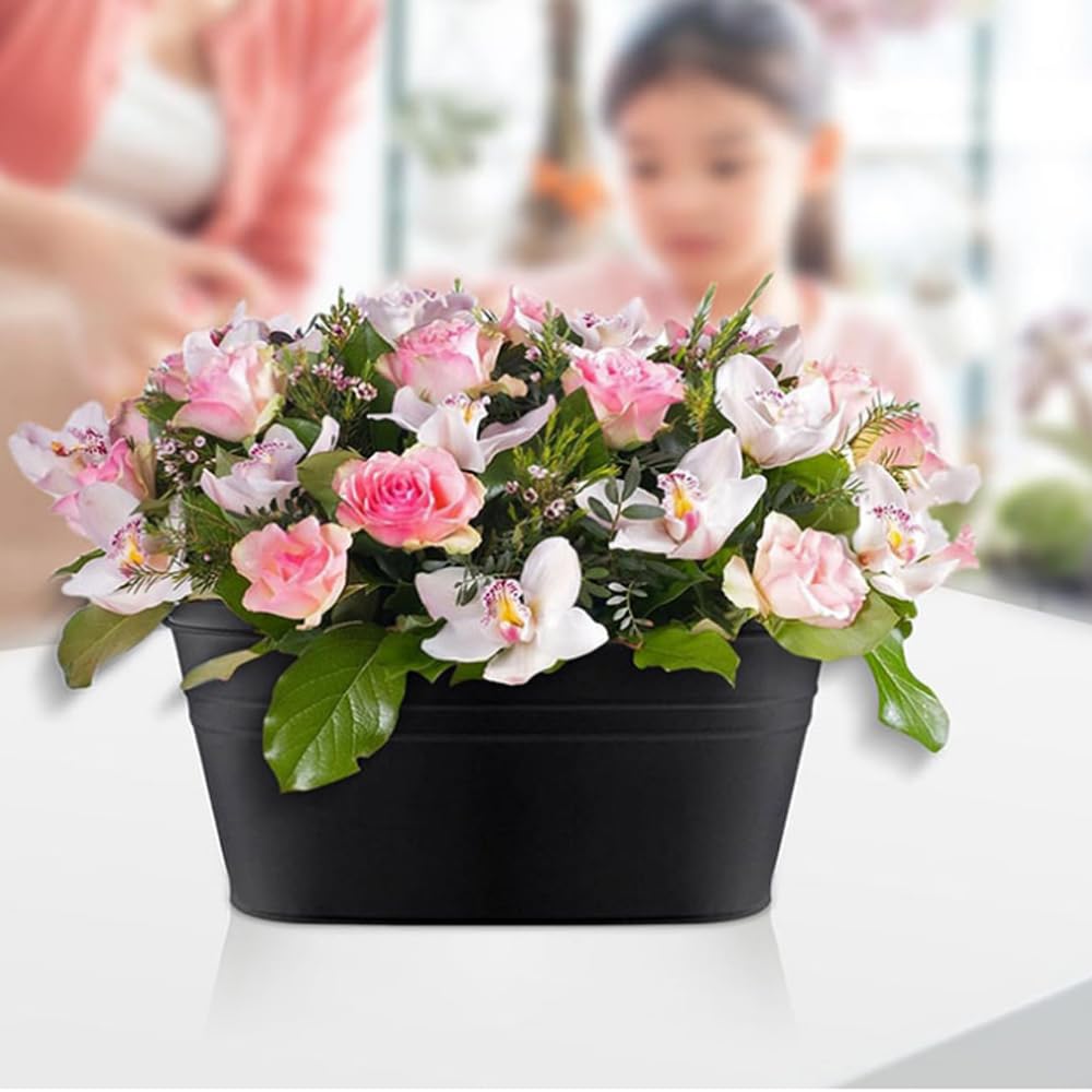 6 Pack Metal Iron Hanging Flower Pots Metal Hanging Planters with Hooks Oval Railing Fence Hanging Bucket Pots Wall Mounted Garden Bucket Flower Holders Window Flower Plant Holder