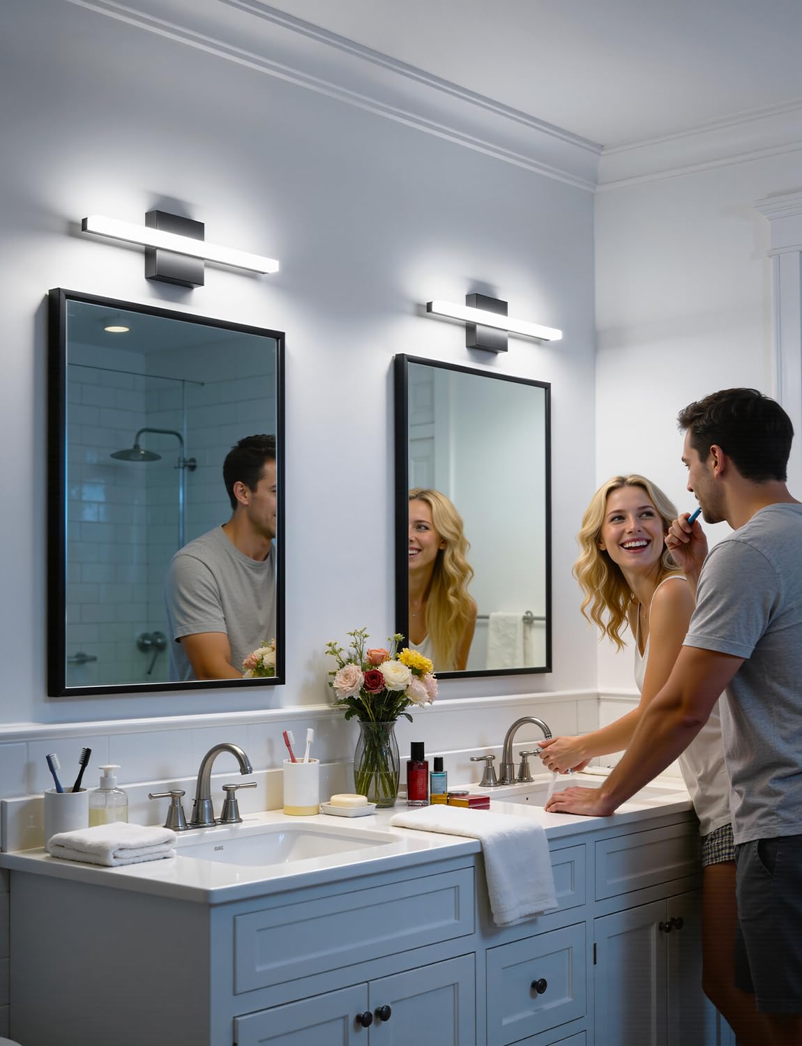 Combuh LED Bathroom Vanity Light Bar Black Over Mirror Lighting Fixture 16 Inch 9W Wall Sconce Indoor Modern Cool White 6000K