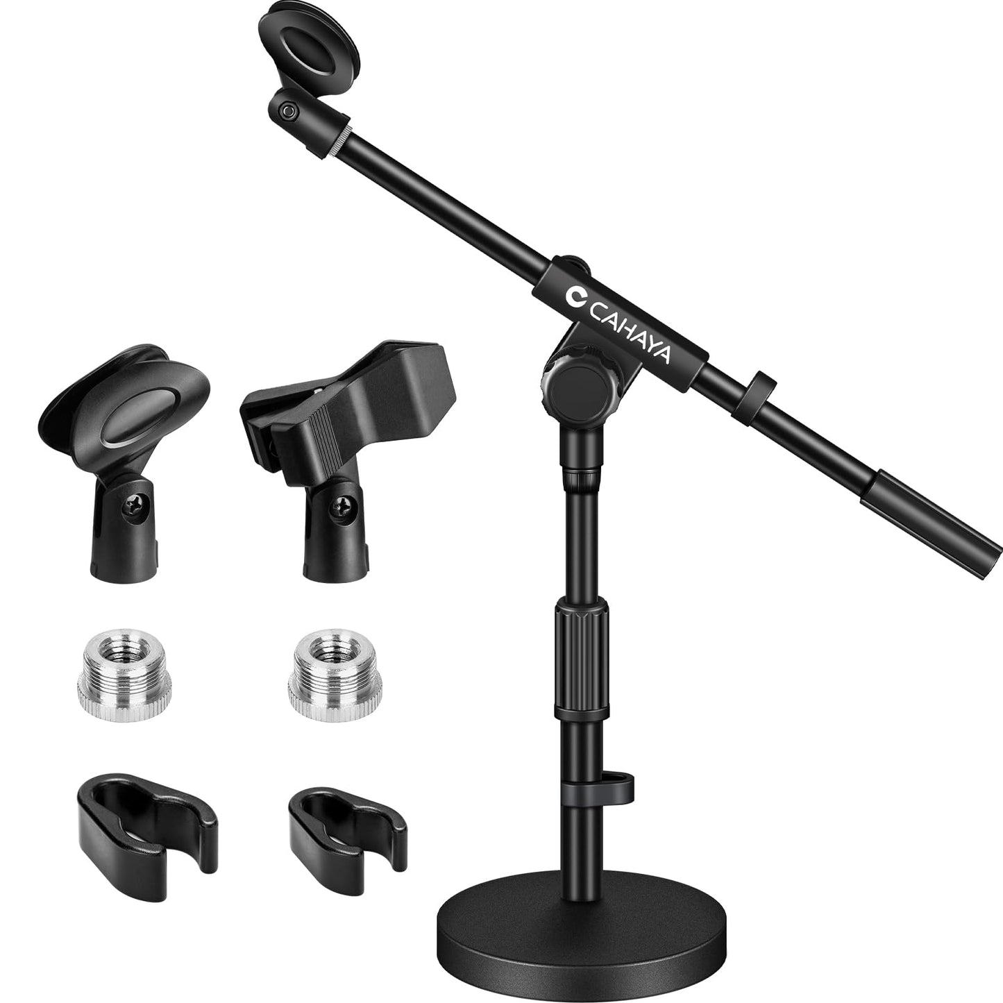CAHAYA Desktop Microphone Stand with 2 Mic Clips Table Mic Stand with Boom Arm with 3/8" to 5/8" Screw Adapter CY0360