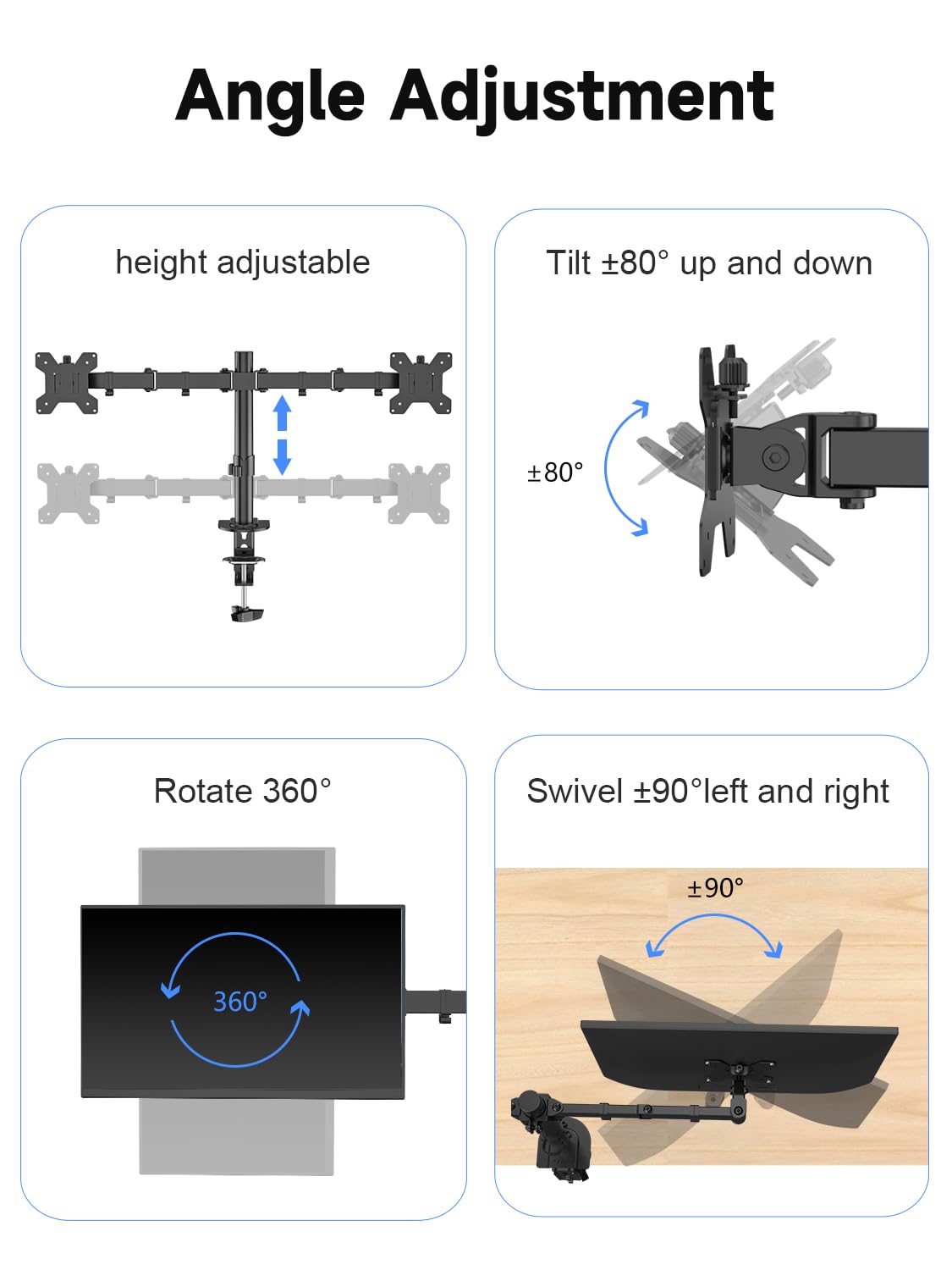 Suptek Dual LED LCD Monitor Desk Mount Heavy Duty Fully Adjustable Stand for 2 / Two Screens up to 27 inch (MD9442)