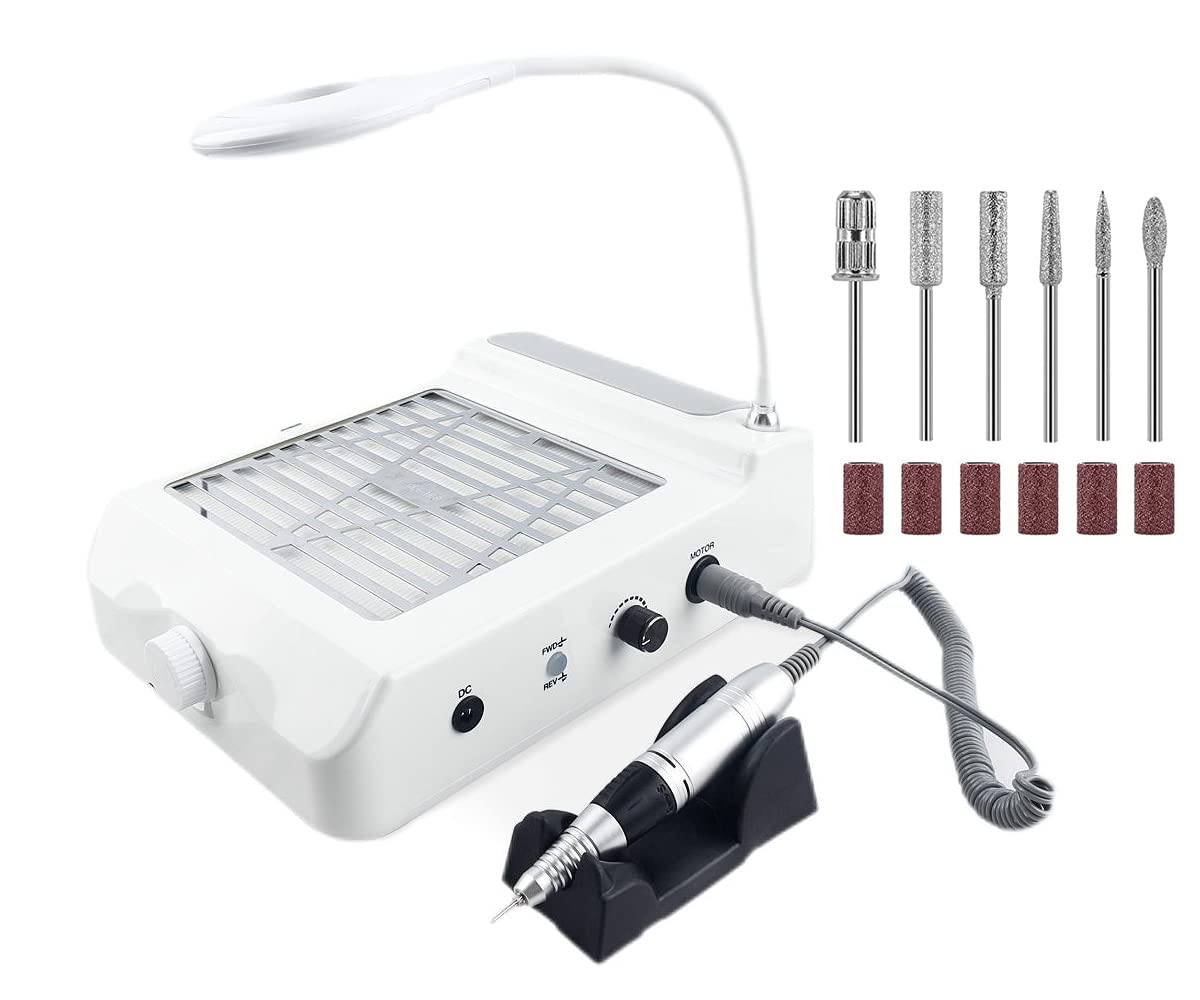 Nail Kit Set Professional Acrylic-Nail Dust Collecter-Electric Nail Drill 35000 RPM -80W Dust Collector For Nails - LED Table Light - for Nail Salon And Everyday Home Use