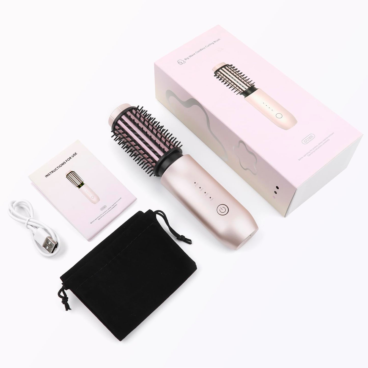 Cordless Curling Iron Brush, 2025 NEW Portable Travel Curling Iron Mini Brush for Women, 7000Mah USB Rechargeable Cordless Hair Curler with Negative Ion, Pink