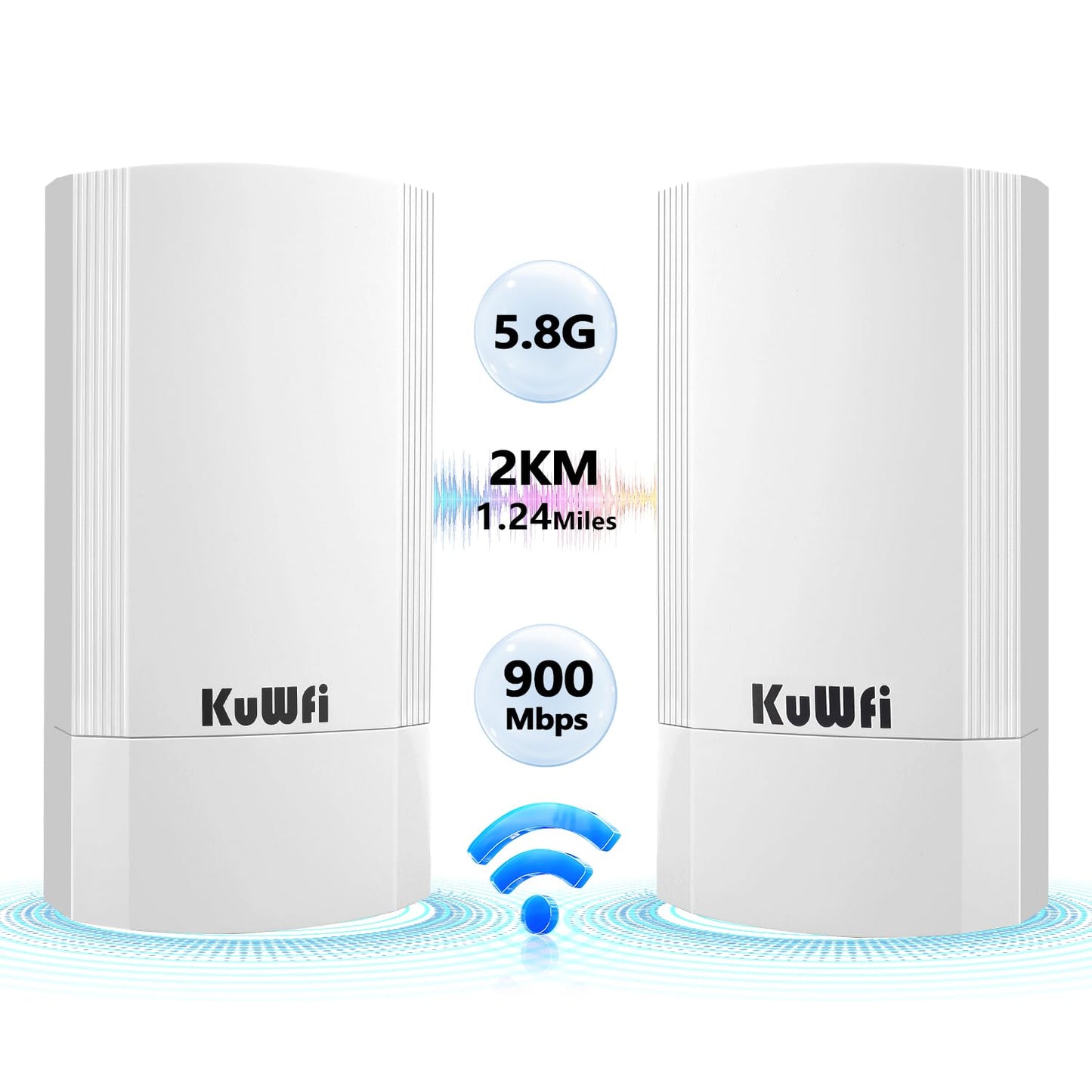 KuWFi 2-Pack Wireless Ethernet Bridge, 900Mbps Long Range WiFi Access Point 5.8G Outdoor AP CPE Kit IP65 Waterproof WiFi Bridge Point to Point Support PTP/PTMP(Pre-Program)