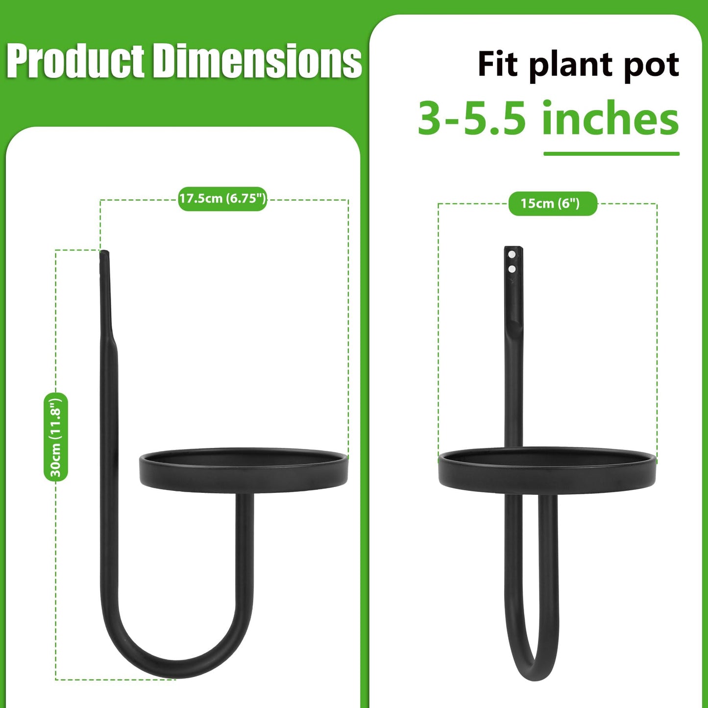 Vitalsvn Wall Plant Holder 3 Pack J-shape Wall-Mounted Plant Stand Metal for Indoor Outdoor Single Planter Holder for Window Plant