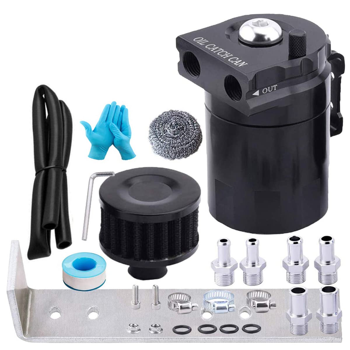 EVIL ENERGY Baffled Oil Catch Can,Oil Separator Catch Can with Breather Filter 300ml Universal Aluminum