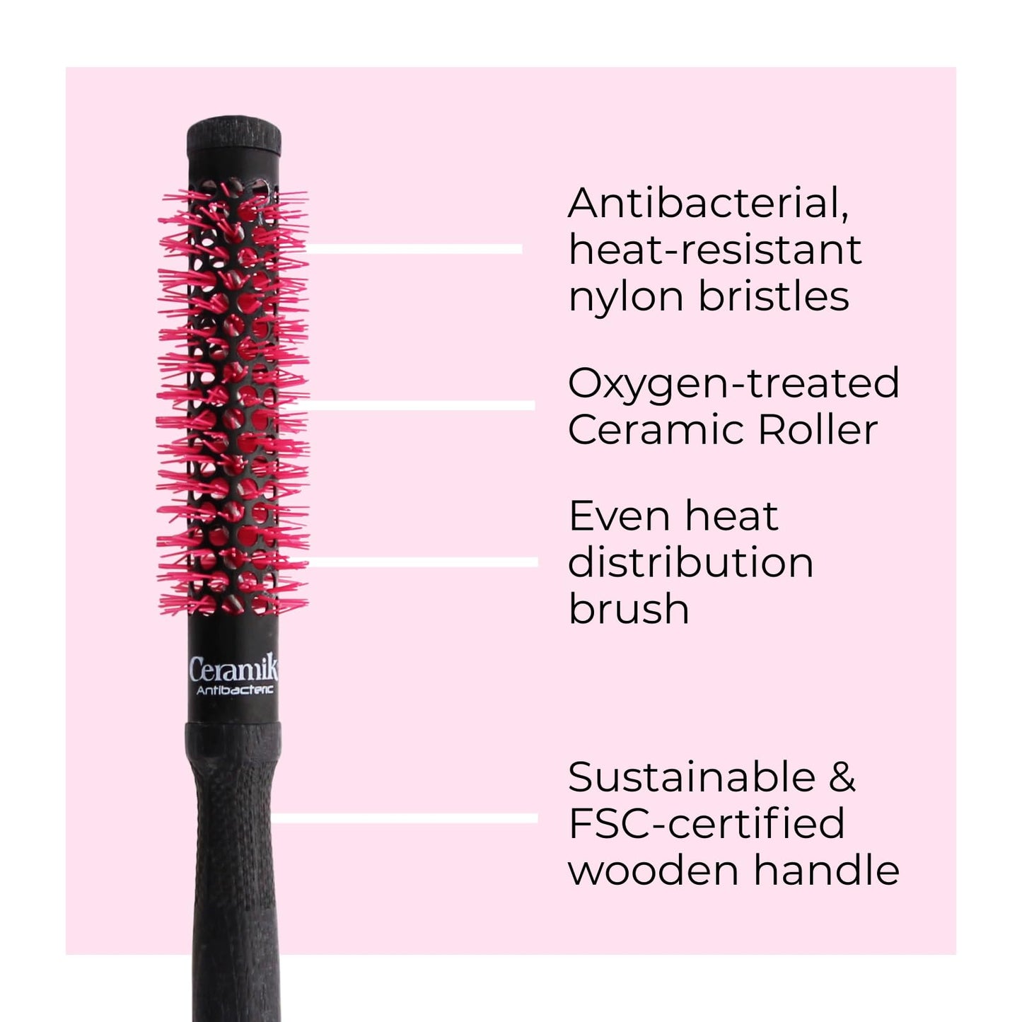 TEK - Professional Line -Roll Brush with Ceramic Oxygen Treated Tube, Short Hair - diameter 18mm