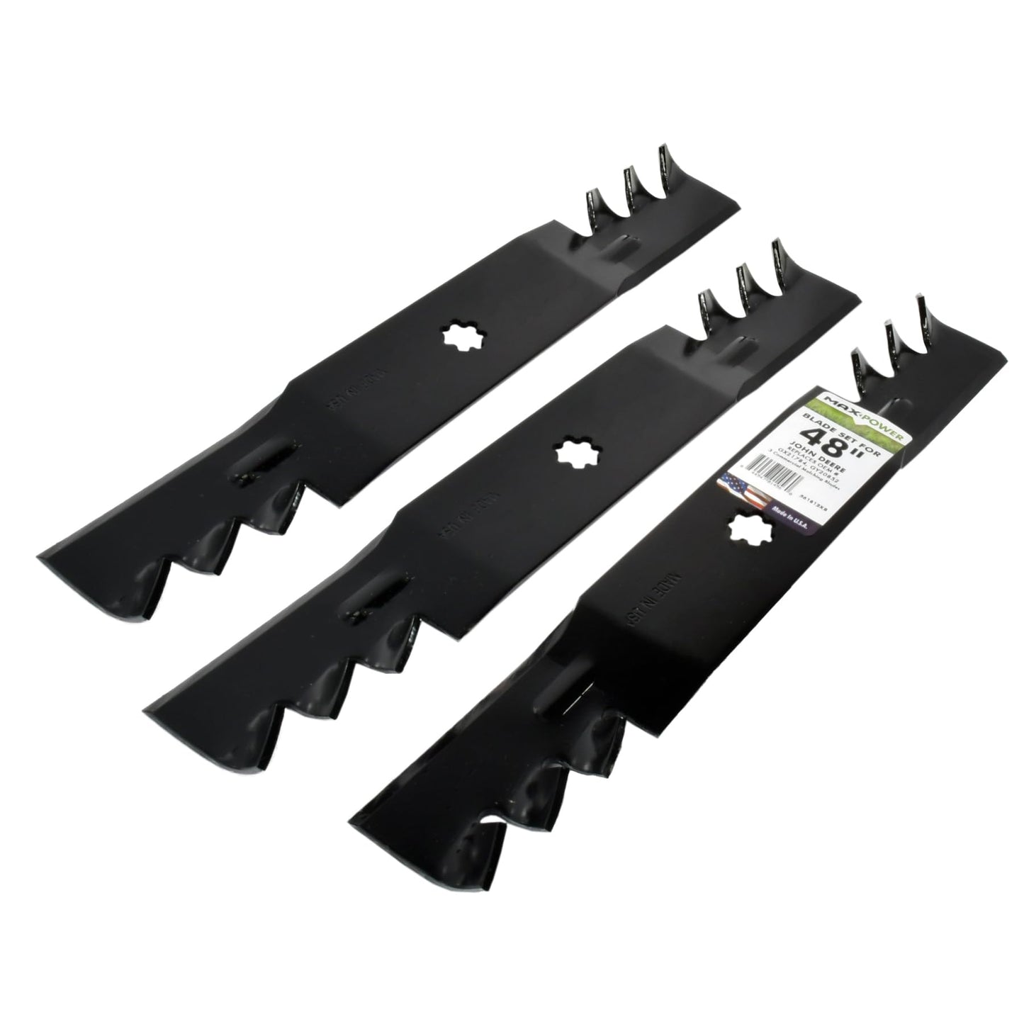MaxPower 561812X Commercial Mulching 3-Blade Set for 48 Inch Cut John Deere Replaces GX21784, GX21786, GY20852