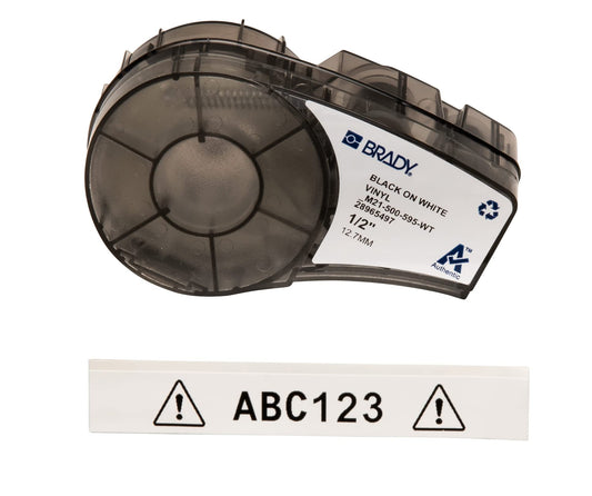 Brady M21-500-595-WT, B-595 Vinyl Printer Label for BMP 21 Mobile, ID Pal and LABPAL Printers, Black on White, 0.5" Width X 21' Length