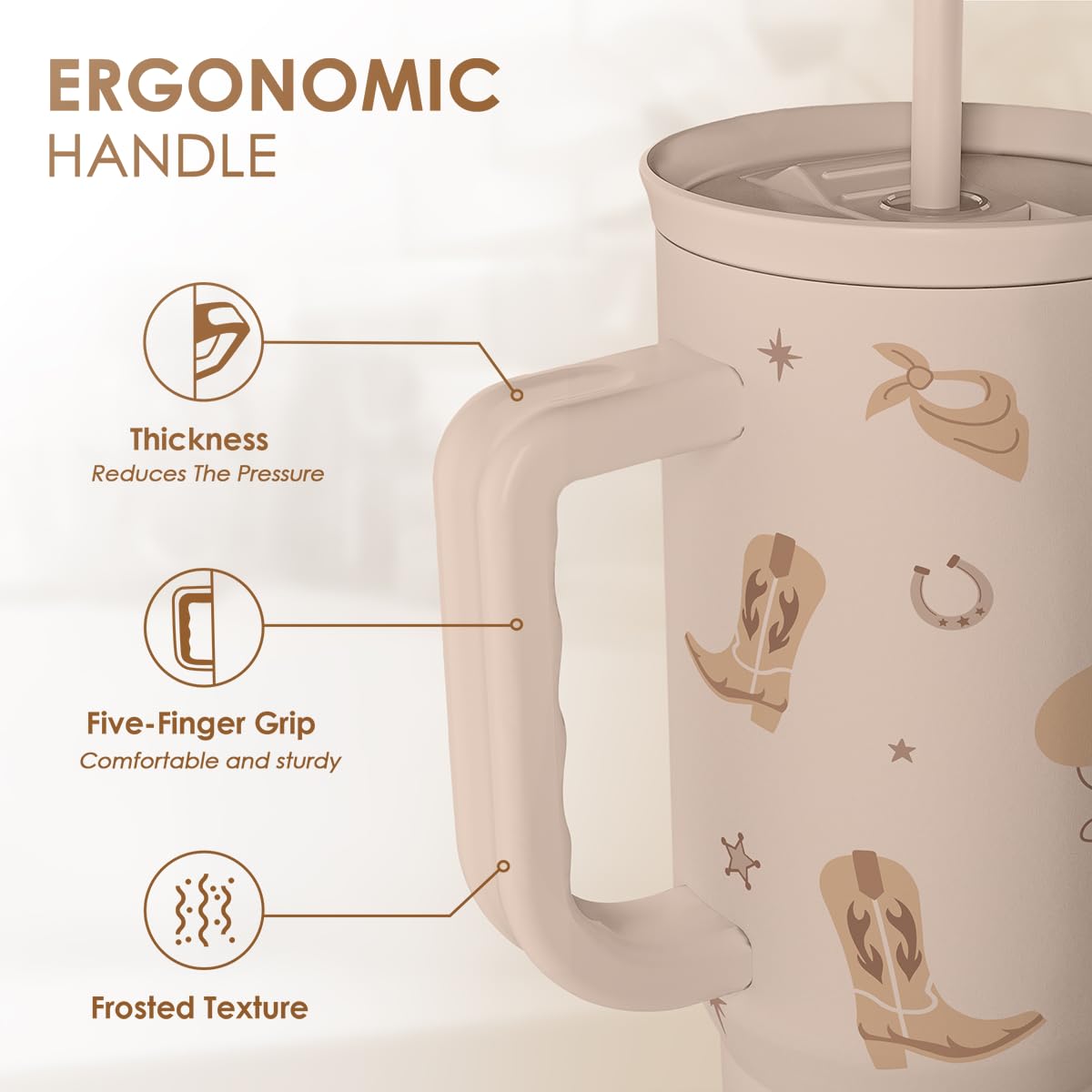 SANDJEST Cowgirl Tumbler 40oz for Women Girls – Stainless Steel Travel Coffee Mug Cup with Handle and Straw, Gift for Birthday Christmas