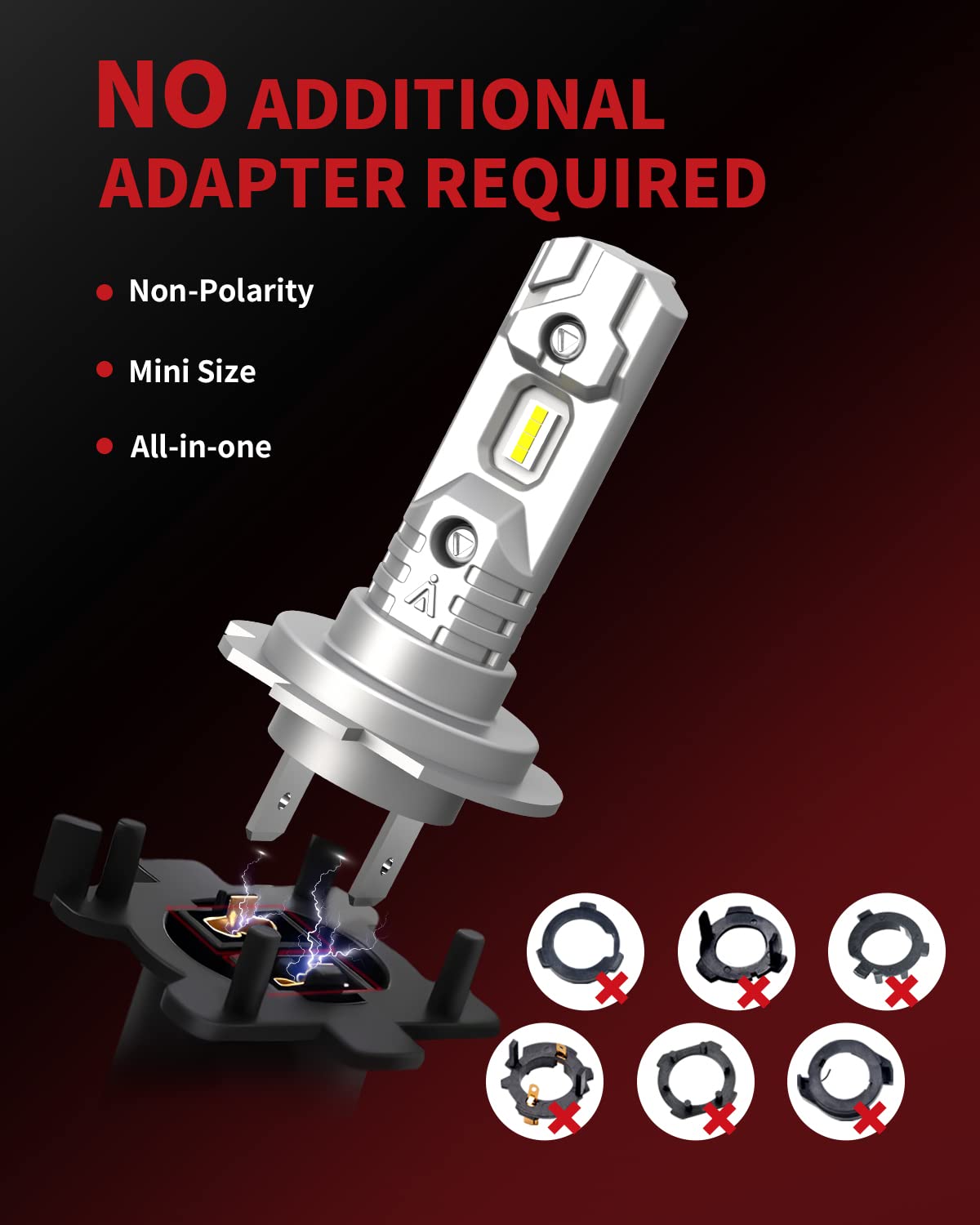 LASFIT 2026 𝐍𝐨𝐢𝐬𝐞𝐥𝐞𝐬𝐬 H7 LED Headlight Bulb, 600% Brighter Halogen 1:1 Fanless Replace, 300M Sight 6000K White No Adapter Need, Canbus No Error Automotive Front/High/Low Dual Beam Car light