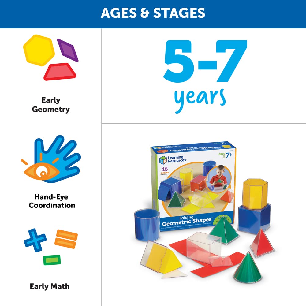 Learning Resources Folding Geometric Shapes, Geometry Accessories, Teacher Aids, Math Helper, 16-Piece Set, Ages 7+, Multi-color