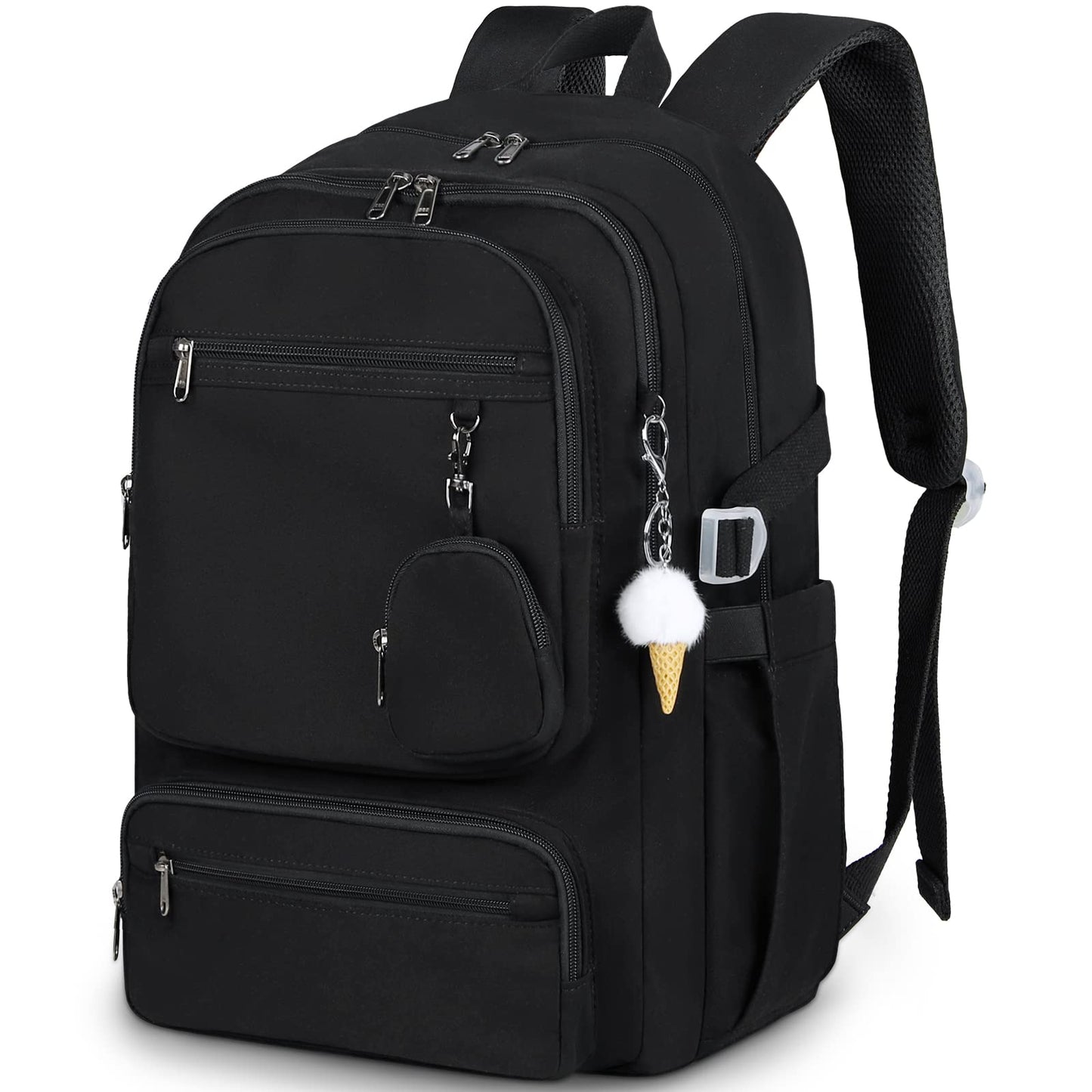 RAINSMORE Lightweight School Backpack for Women Travel Casual Daypack Rucksack Bookbag for Teen Girls Laptop Backpacks 15.6 inch for College High School, Black