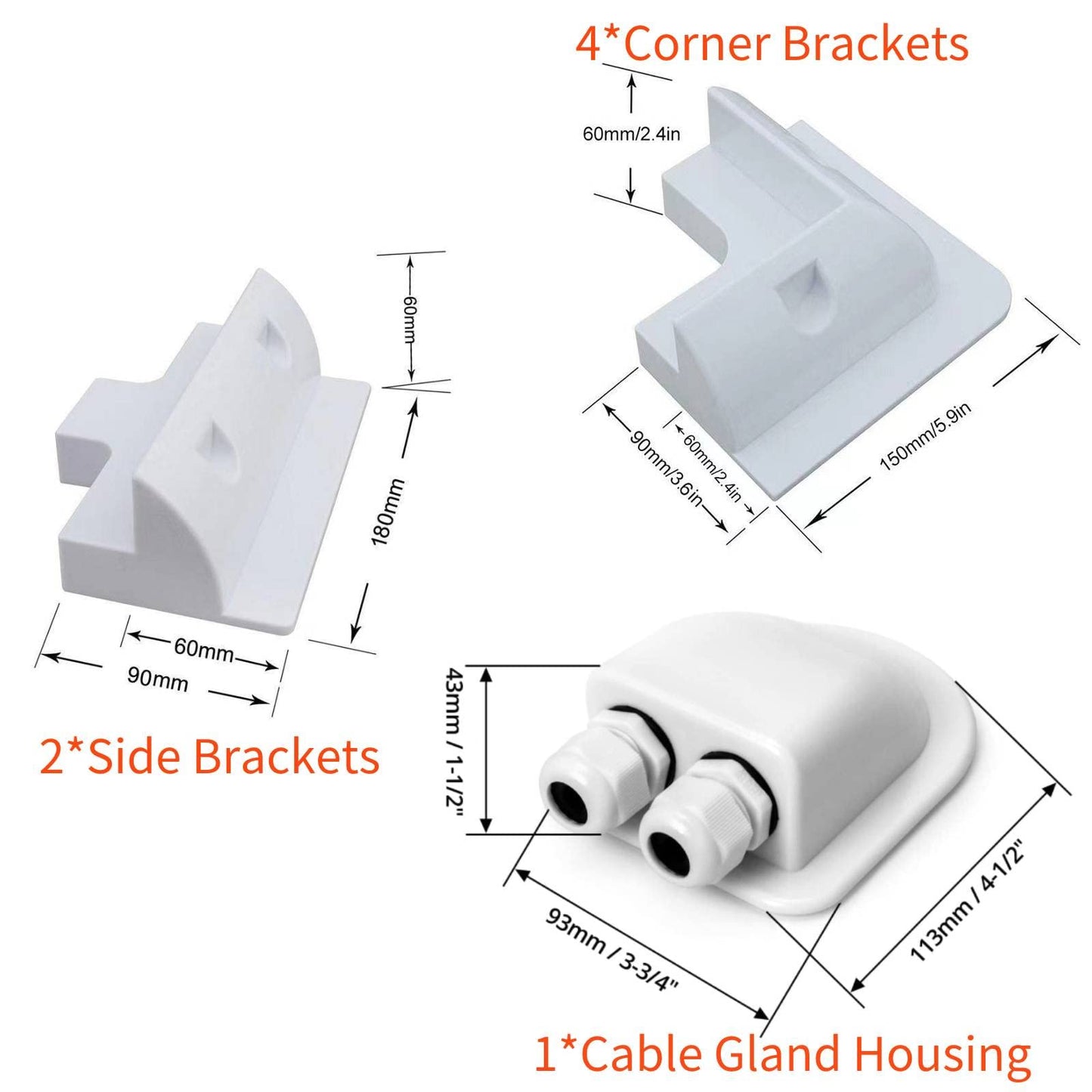 QeeHeng 7PCS ABS Solar Panel Mounting Brackets Kit,Waterproof Solar Double Cable Entry Gland Box, Bracket Solar Panel Roof Drill-Free Mount for RV, Boats,Vehicles,Camper Vans,Sheds (White)