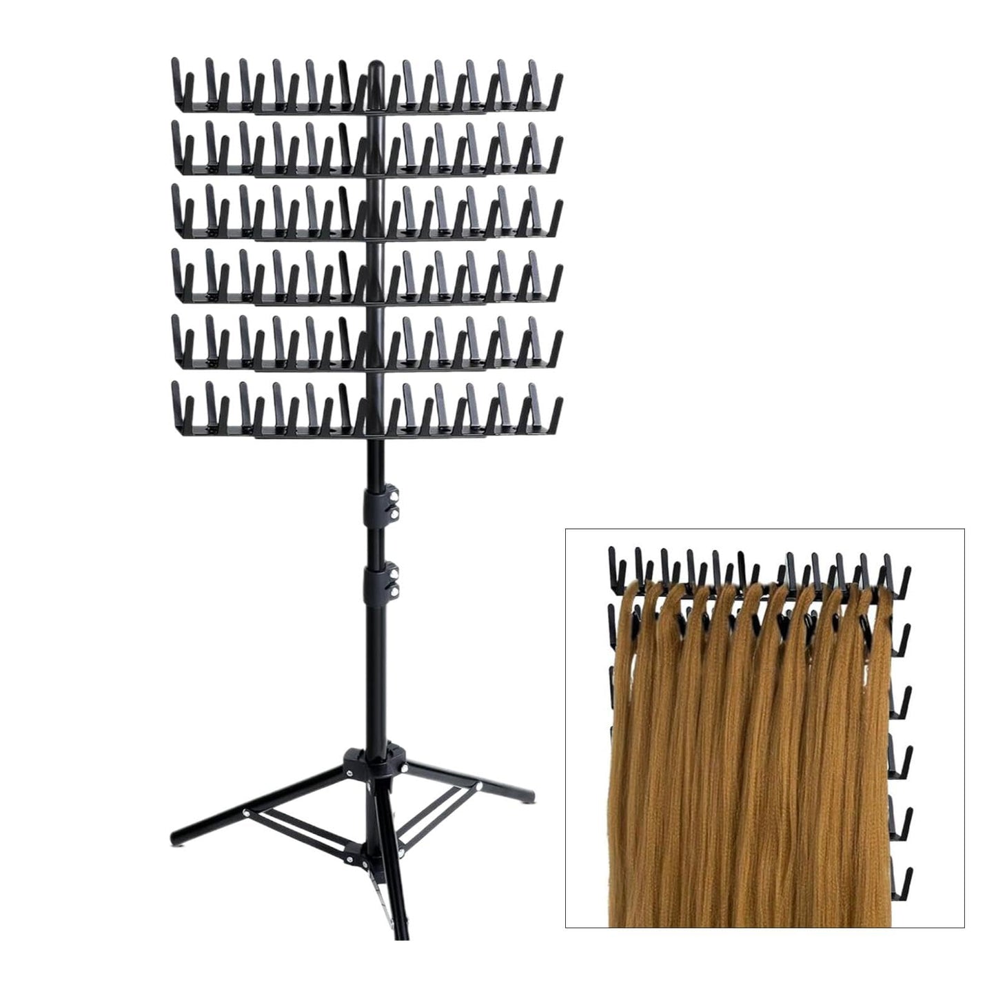 Braiding Hair Rack Standing for Braiding Hair,144 Pegs Adjustable Height,Braid Rack Standing,Braid Rack for Braiders Stylists, black
