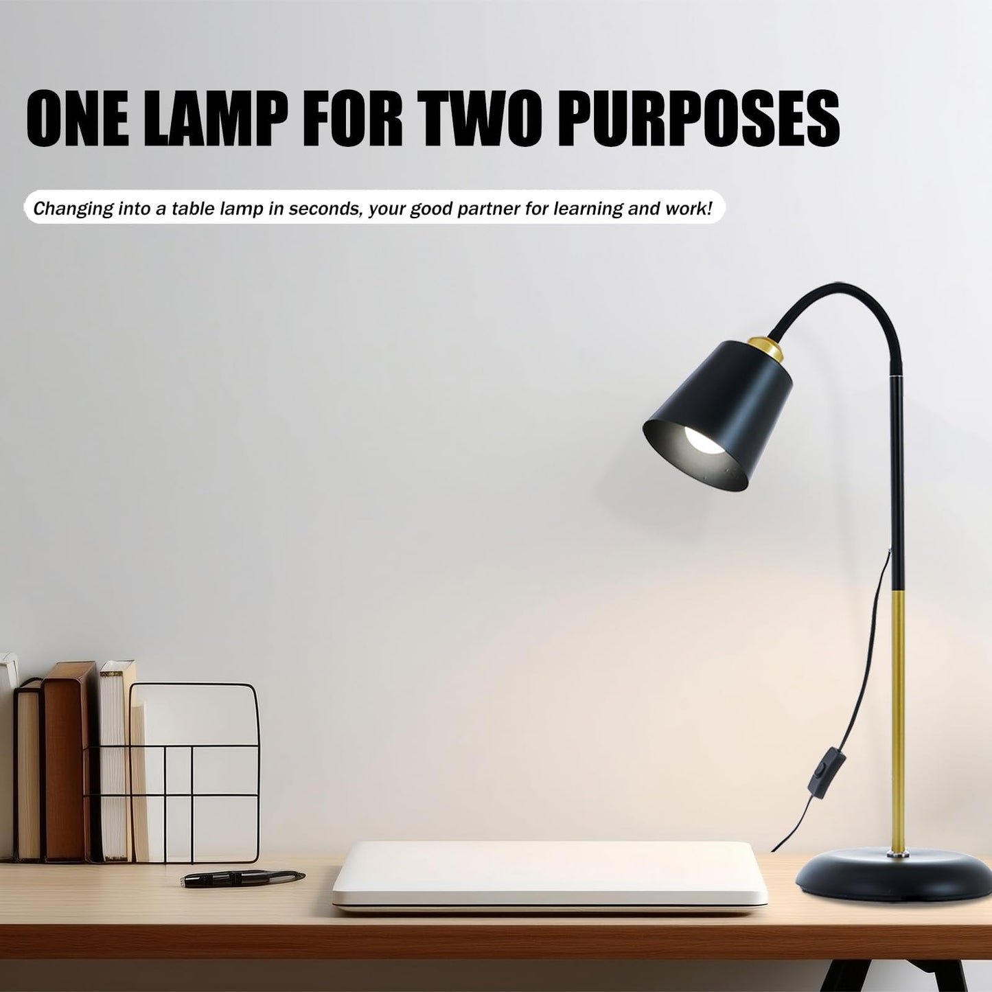 Floor Reading Lamp, Industrial Metal Standing Lamps with Adjustable Bendable 2 in 1 Table Lamps for Living Room Bedroom Office, 12W Bulb Included (Black)