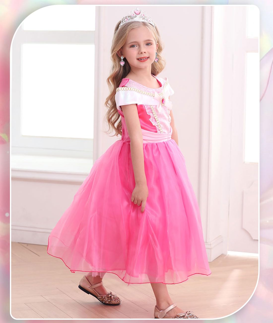 Luzlen Girls Princess Costume Pink Dress Up Outfit for Halloween Cosplay Carnival Party, 3-4 Years(Label 110)