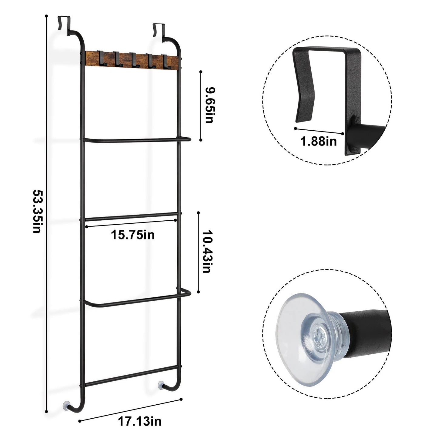 Over The Door Towel Rack Door Rack Hanger Organizer Bathroom Door Rack for Towels (Black)