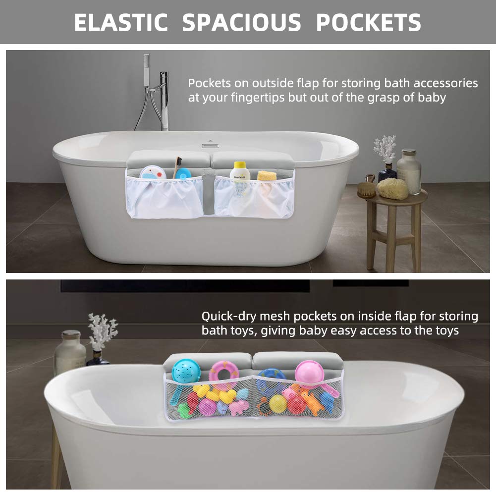 Bath Kneeler and Elbow Rest Pad Set for Baby Bathtub, Thick Non-Slip Bathing Kneeling Mat Cushion Quick Drying Bathtub Knee Saver with Arm Support and Pockets for Bathroom Time Comfort, Gray