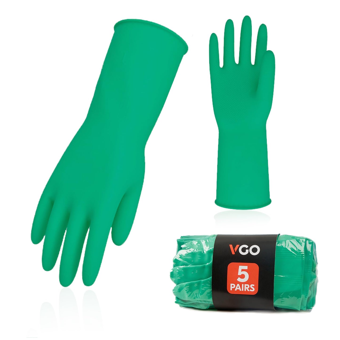Vgo 5Pairs Reusable Household Gloves, Rubber Dishwashing Gloves, Kitchen Cleaning (M,Green,HH4601)