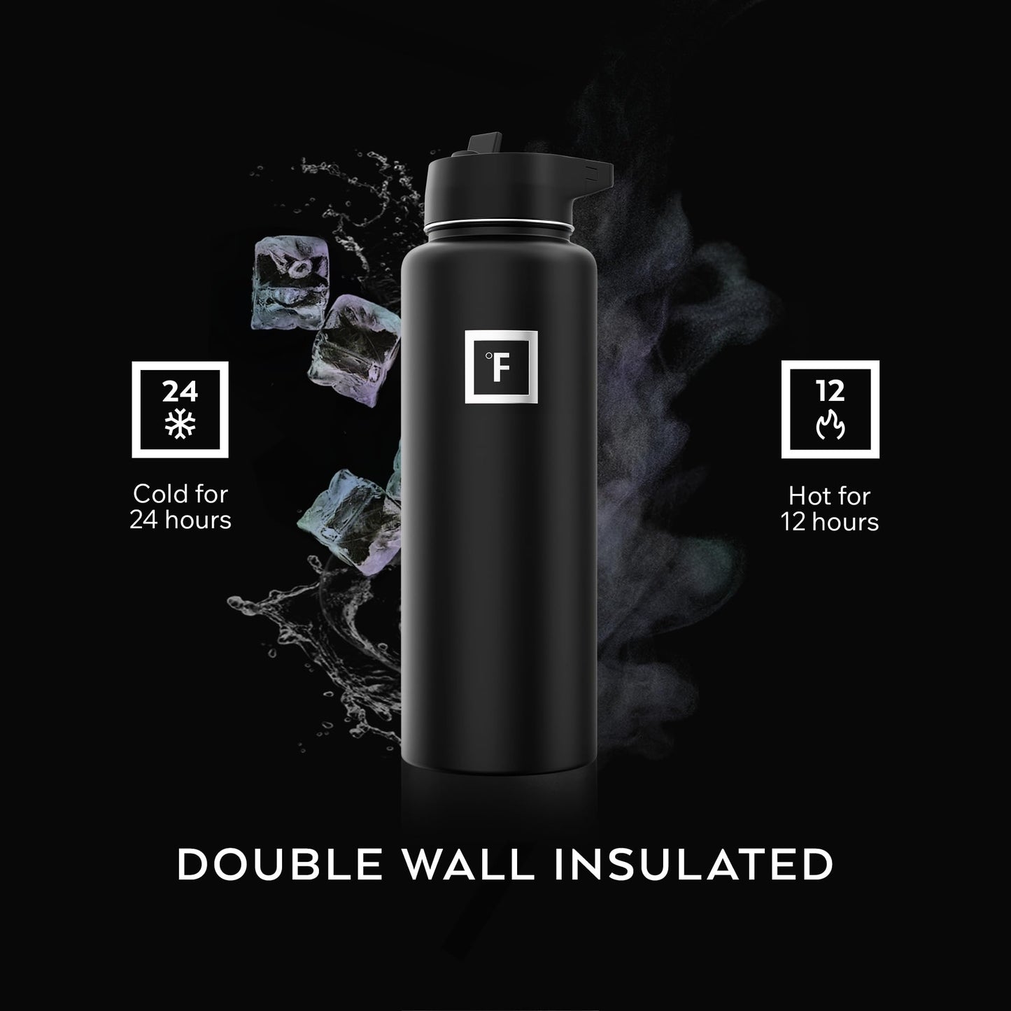 Insulated Water Bottle with Straw - 22/32/40/64 oz with 3 Lids - Stainless Steel Double Walled Camping & Hiking Hydration Flask - Vacuum Leak Proof BPA Free - Travel Sports Gym