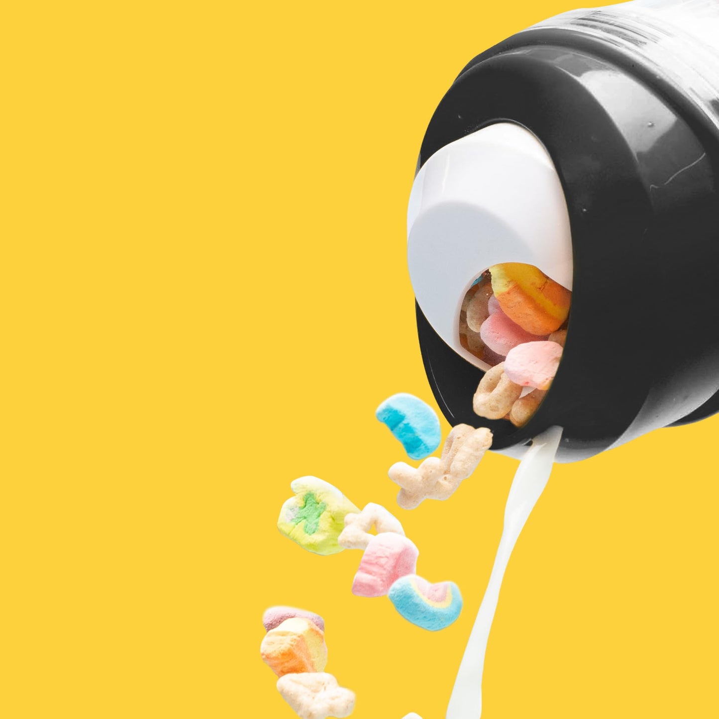 The CRUNCHCUP XL Black- Portable Plastic Cereal Cups for Breakfast On the Go, To Go Cereal and Milk Container for your favorite Breakfast Cereals, No Spoon or Bowl Required