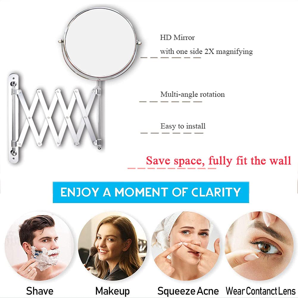 8" Wall Mounted Makeup Mirror 5x/7x/10x Wall Makeup Vanity Mirror Double Sided Magnifying Makeup Mirror,with Scissor Bracket,Adjustable 360 Degree,Chrome Bathroom Shaving Mirror