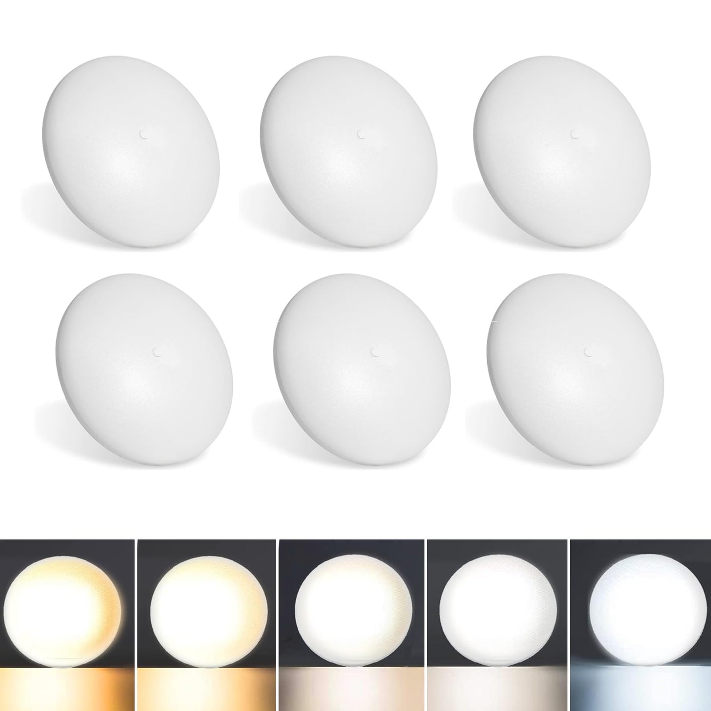 M MayJazz RV Ceiling Dome Light 4.5 Inch 12V 5CCT 2700K Soft White-5000K Daylight,5W,400LM,Dimmable LED RV Interior Lights for Camper/Car/Trailer/Boat,6 Pack