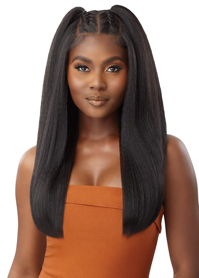 Outre Human Hair Blend 5x5 Lace Closure Wig - HHB-Kinky Straight 24" (Color:1B OFF BLACK)