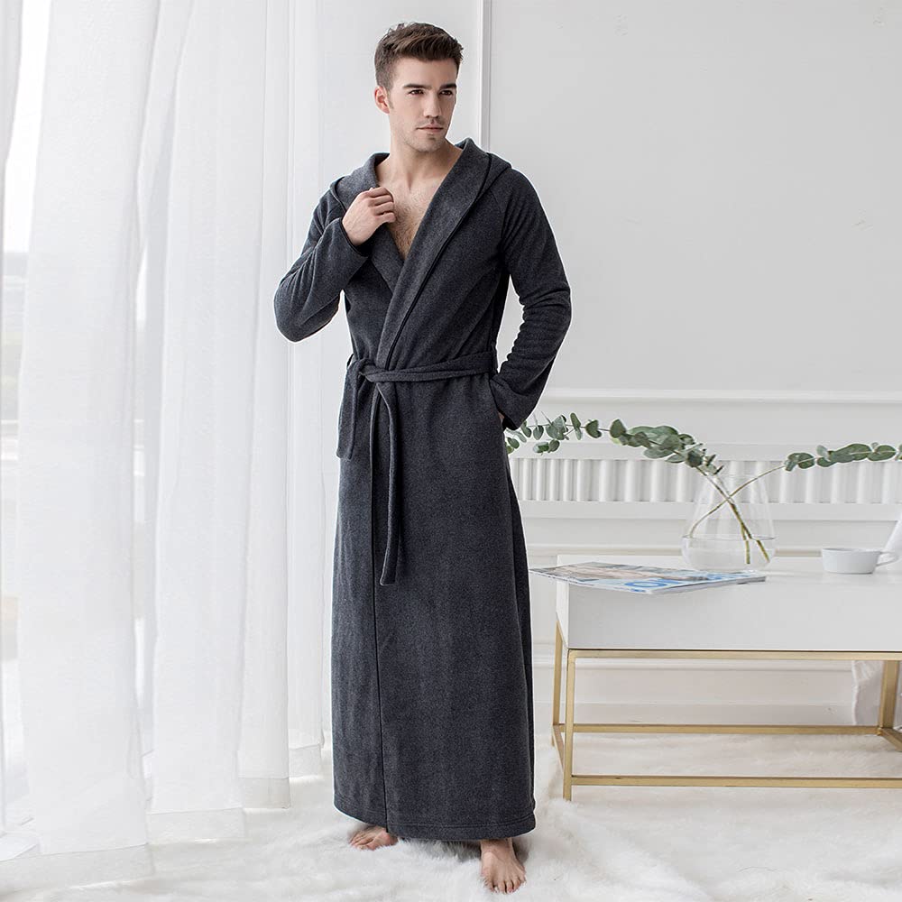 7 VEILS Womens and Mens MicroFleece Ultra Long Robe Floor-Length Hooded Bathrobes Unisex (XXL, Dark Grey for Men)