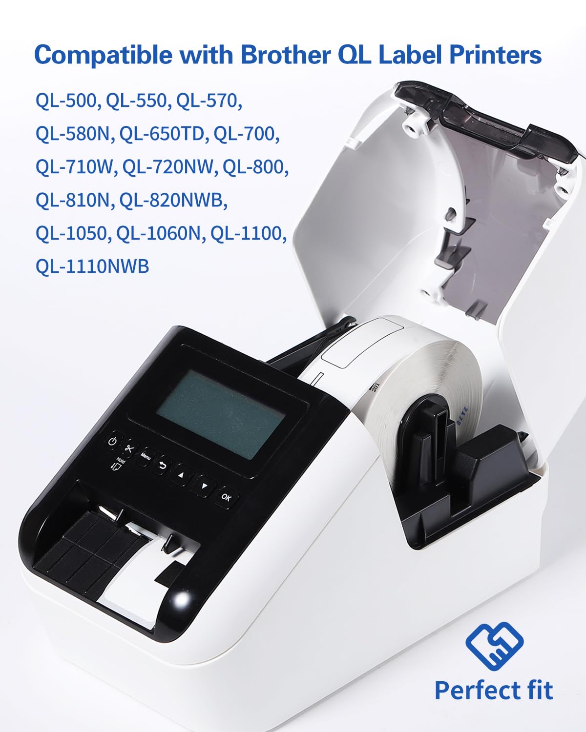 Greateam DK-1201 Standard Address Shipping Labels 29mm x 90mm(1.1" x 3.5") Die-Cut Papers Compatible with Brother QL 800 QL 810W 700 600 820NW Printer, 6 Rolls+1 Reusable Frame, 400 Labels/Roll