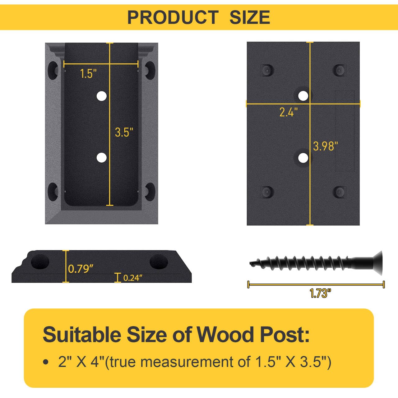 Goovilla Deck Railing Bracket Connectors, 2x4 Brackets for Railing Wood Lumber Post, 40 PCS Sturdy Nylon Deck Post Bracket with 240 PCS Coating Screws for Wooden Stair Fence Railings Handrail, Black