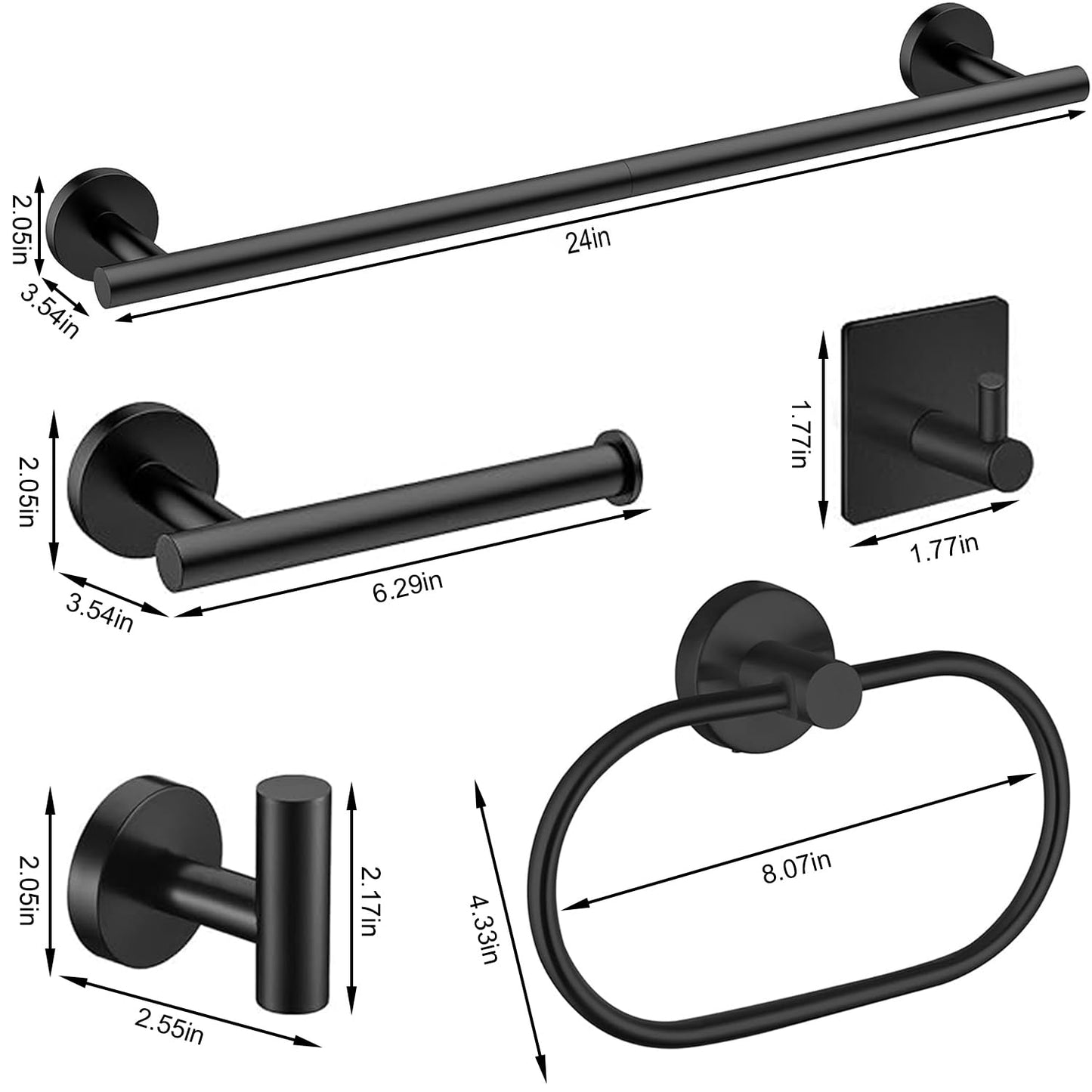 7- Piece Bathroom Accessories Set, Black Towel Rack Towel Holder Towel Bar, Towel Racks for Bathroom SUS304 Stainless Steel, Towel Holder Towel Rack Wall Mounted Black 24INCH