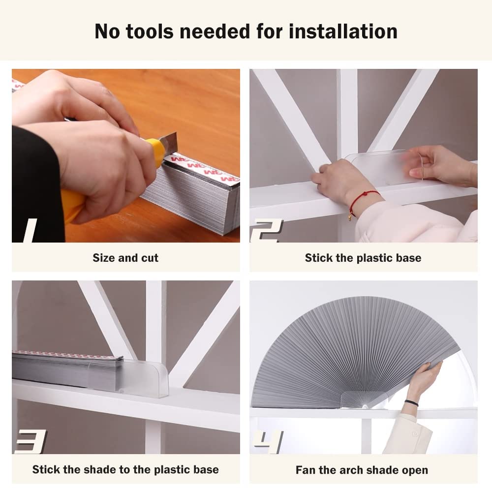 LUCKUP Arch Window Shades Half Circle Blackout Cellular Pleated Blinds Dual Color Semi Circular Honeycomb Windows Curtains for Half Moon Round Windows, Easy Cut and Install 24"x72", Grey-White