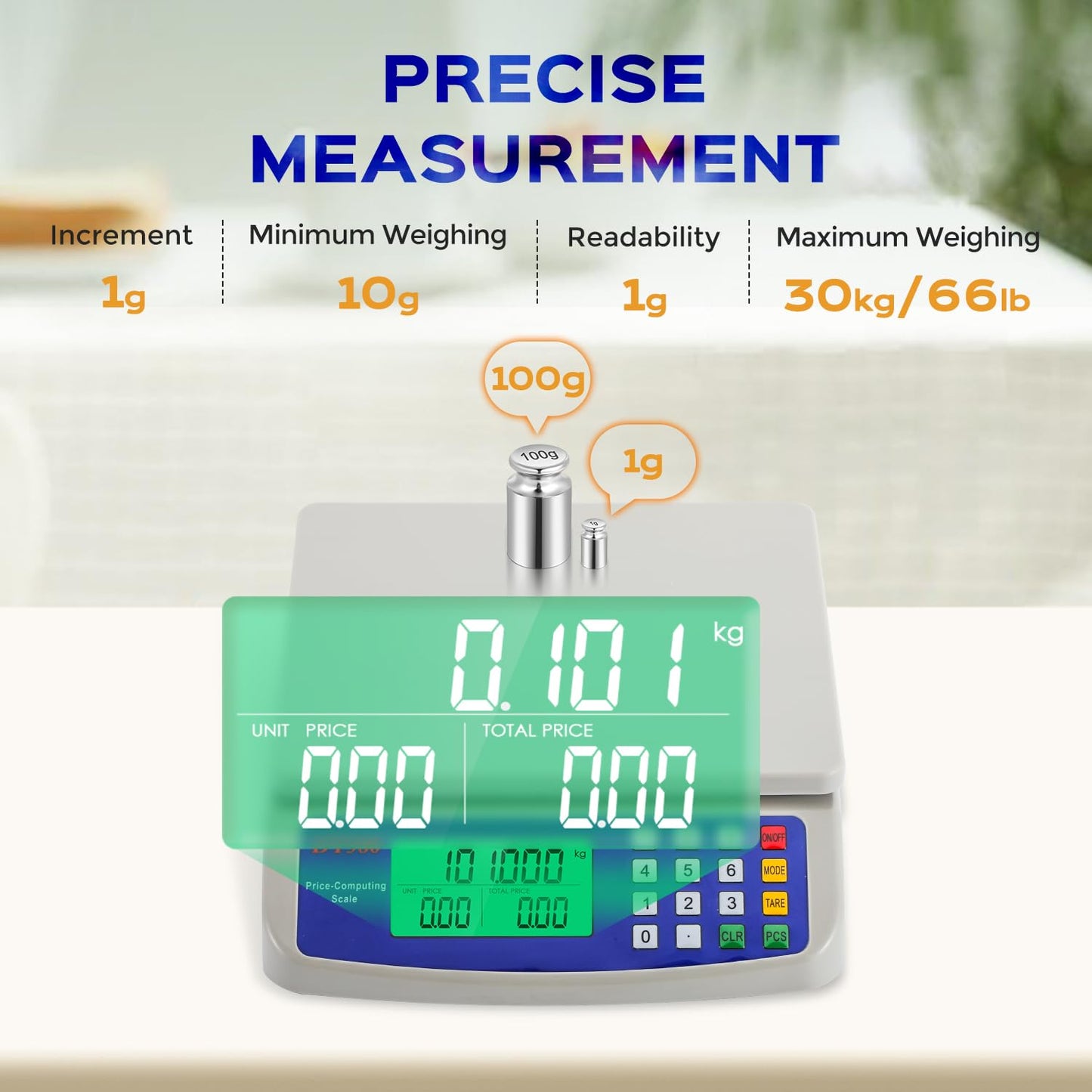 Bonvoisin Commercial Food Scale 66lb/ 30kg Price Computing Scale with kg/lb/oz Conversion, Deli Produce Scale for Kitchen, Market with 1g Division